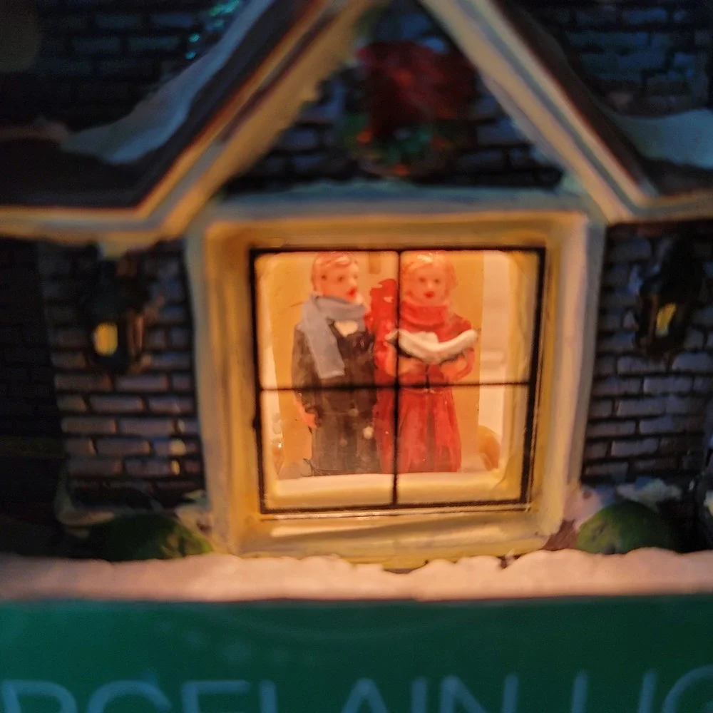 Home Elements Porcelain Lighted Village Church w/Window Scene Christmas Decor